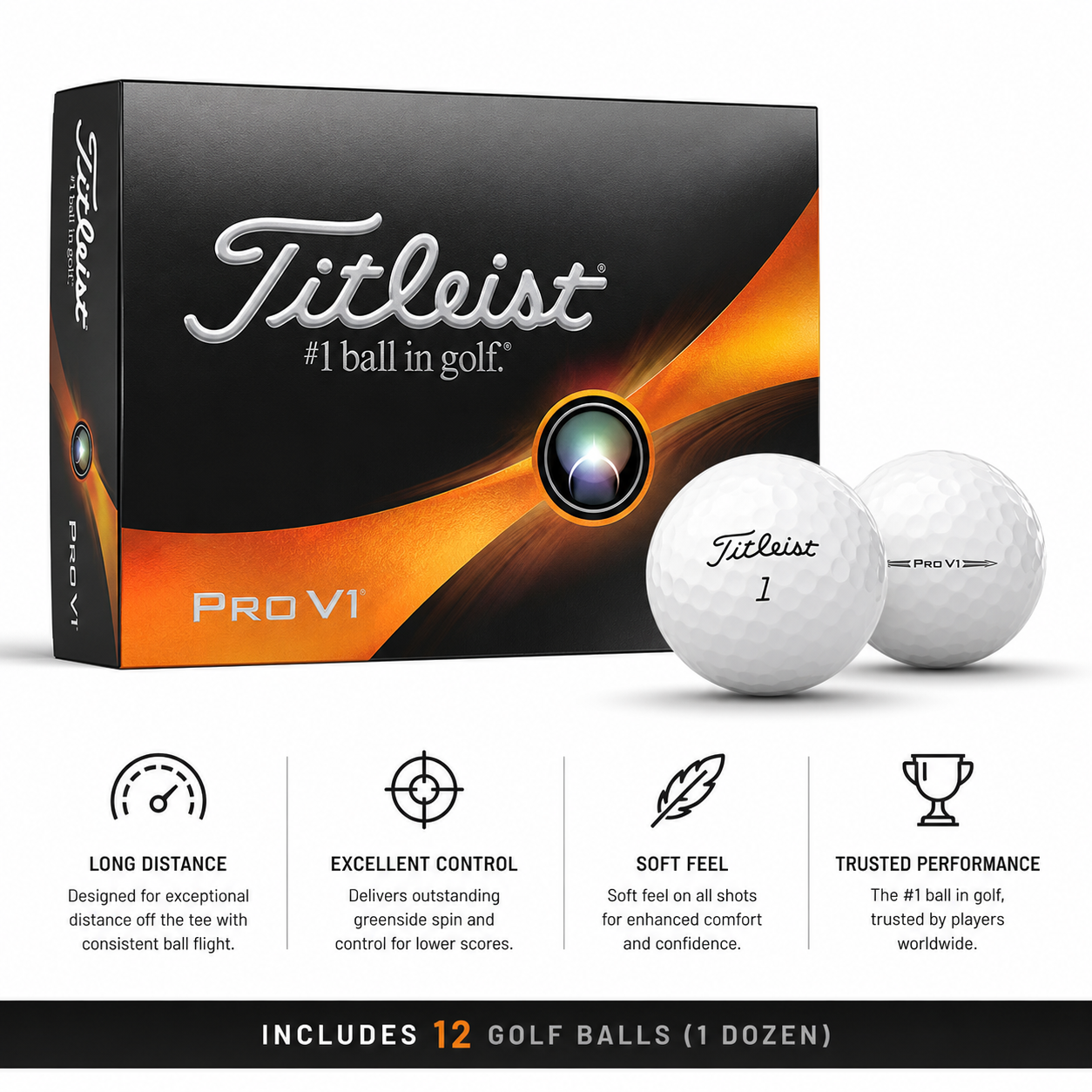 Titleist Pro V1 Golf Balls - 1 Dozen (12 Golf Balls)